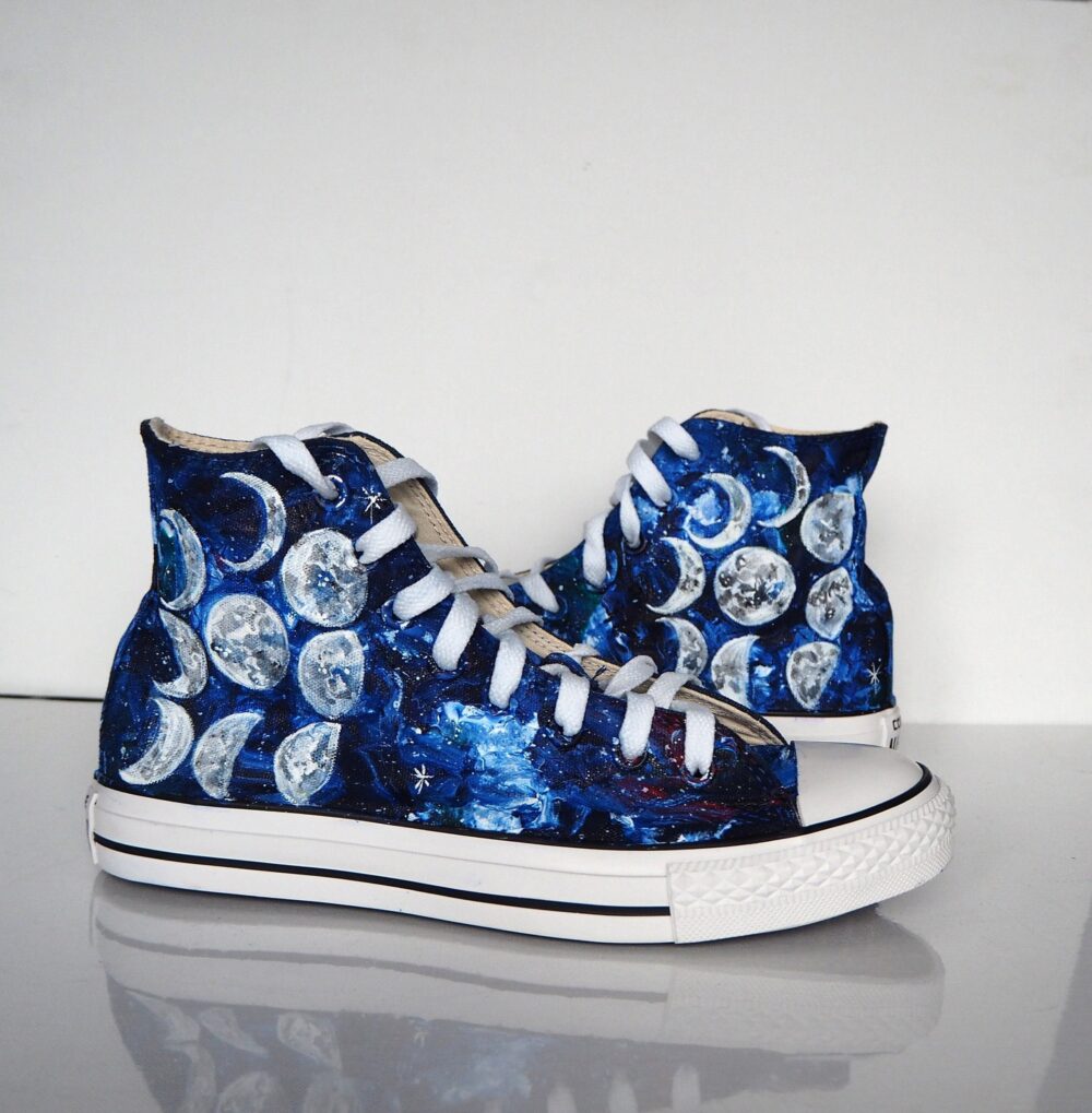 Custom Hand Painted Moon Phases Shoes, Galaxy Sneakers
