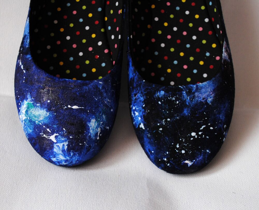 Hand-Painted Galaxy Ballerinas Blue Space Flats, Prom Shoes