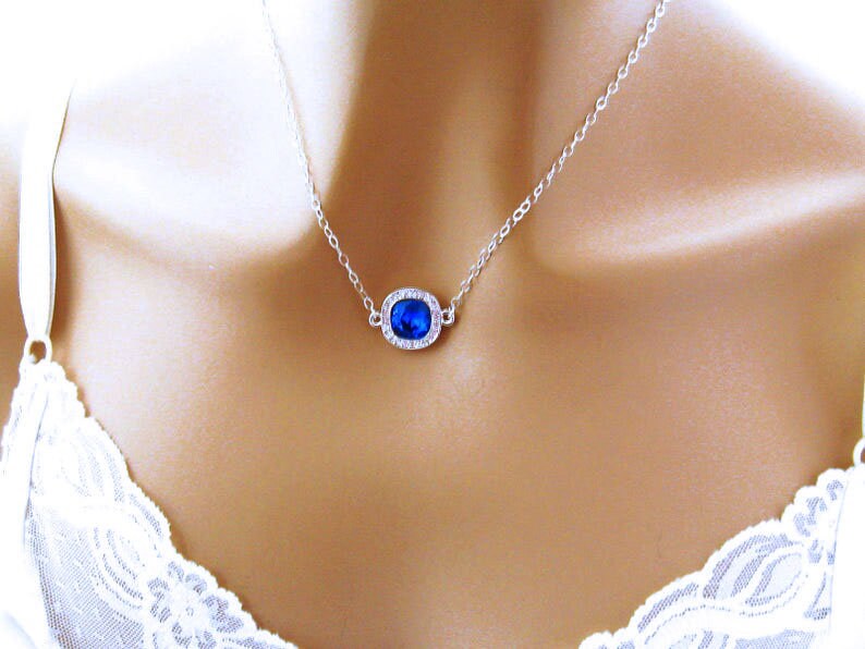 Blue Rhinestone Wedding Necklace, Swarovski Bridal Jewelry, Accessory, Jewelry