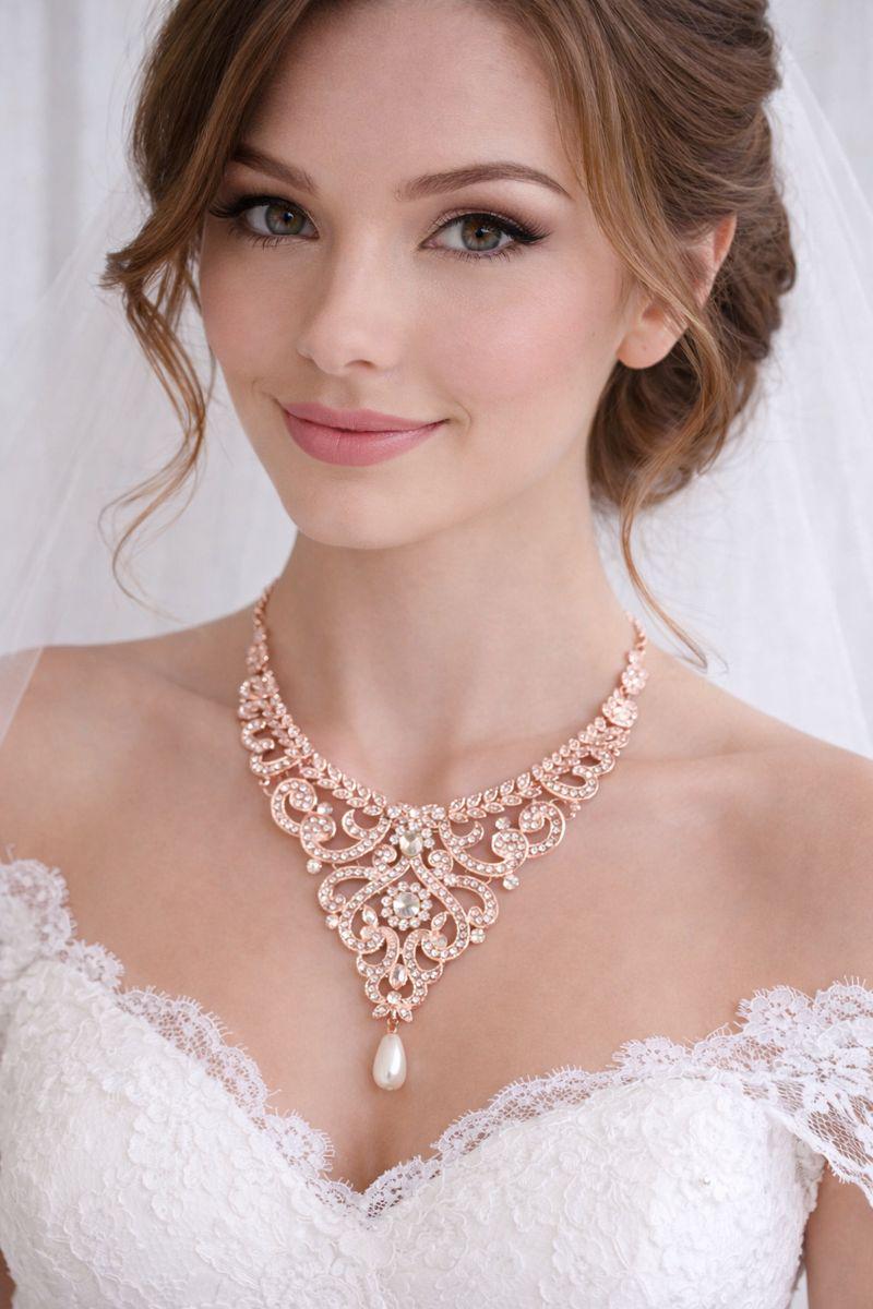 statement Wedding Necklace For A Bride Crystal Bib With Pearl Drop Bridesmaids Jewelry Bridal Necklace. Leah