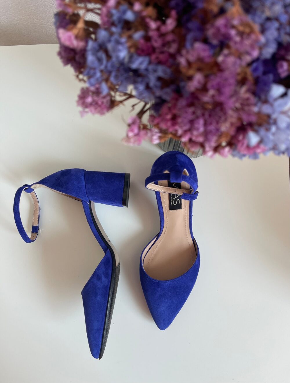 Soft Leather Heel Shoes, Blue Suede Pumps, Unique Bohemian Women's High Heels, Pointed Toe Ankle Strap Sandals, Summer Shoes