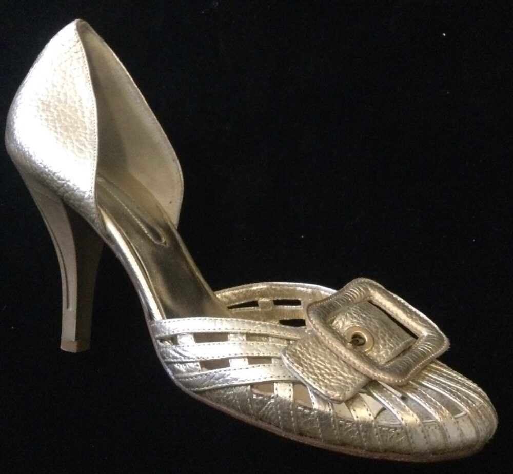 Gold High-Heel Shoes "Vero Cuoio" Metallic Leather/Nos/Woman's Size Euro 39/Vintage 1980S