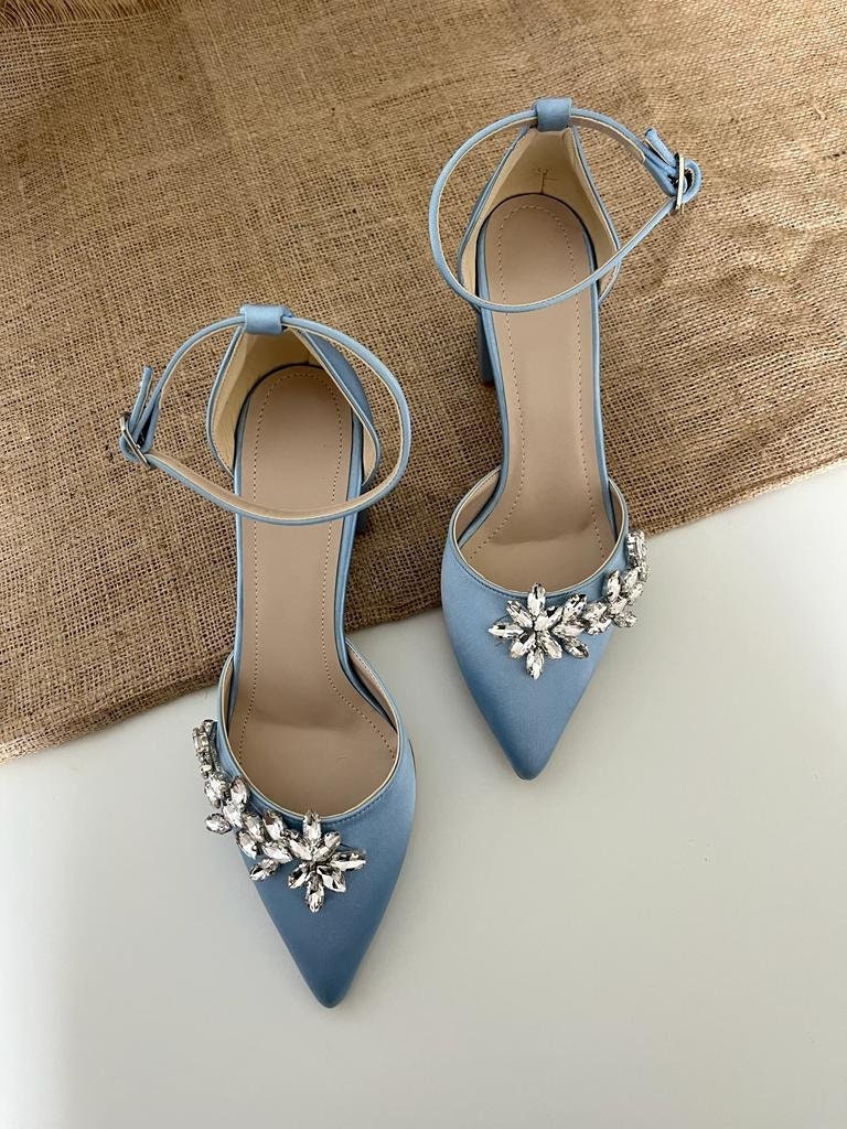 Pale Blue, Blue Block Heels, Wedding Shoes, Gift, Bride Bridal Low Heel, High Heel