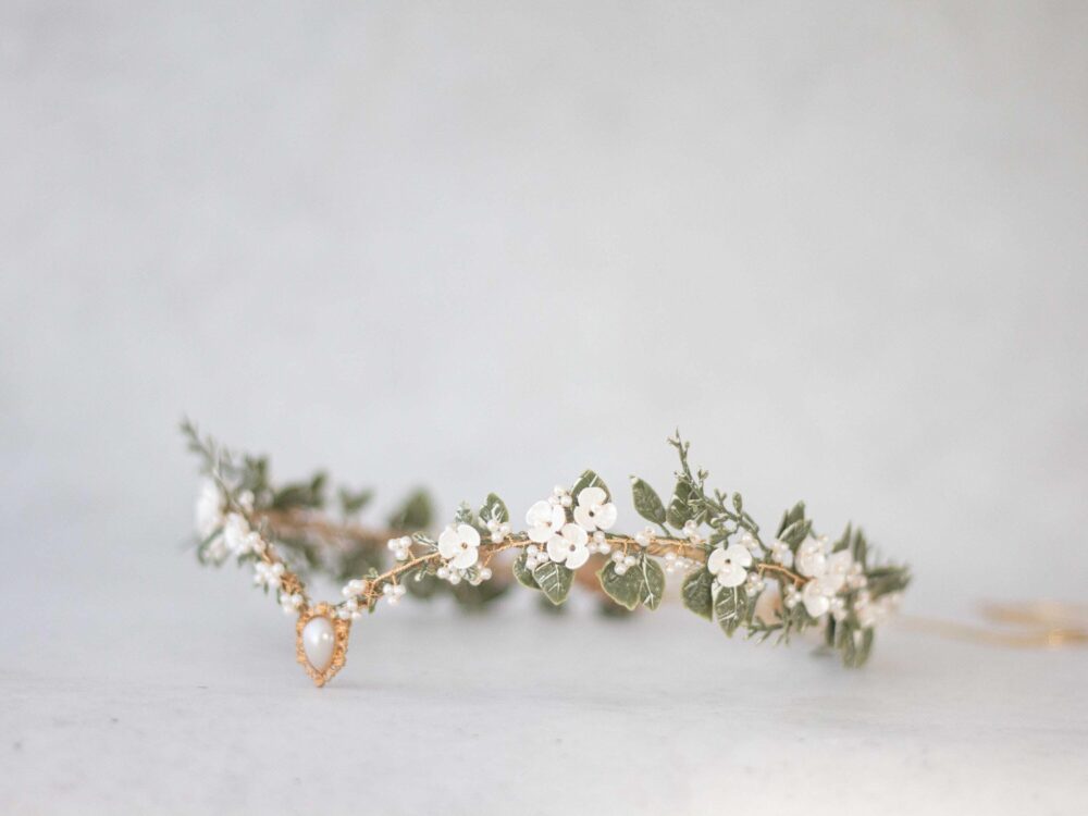 Elven Tiara For Fantasy Wedding White Flower Pearl Headband