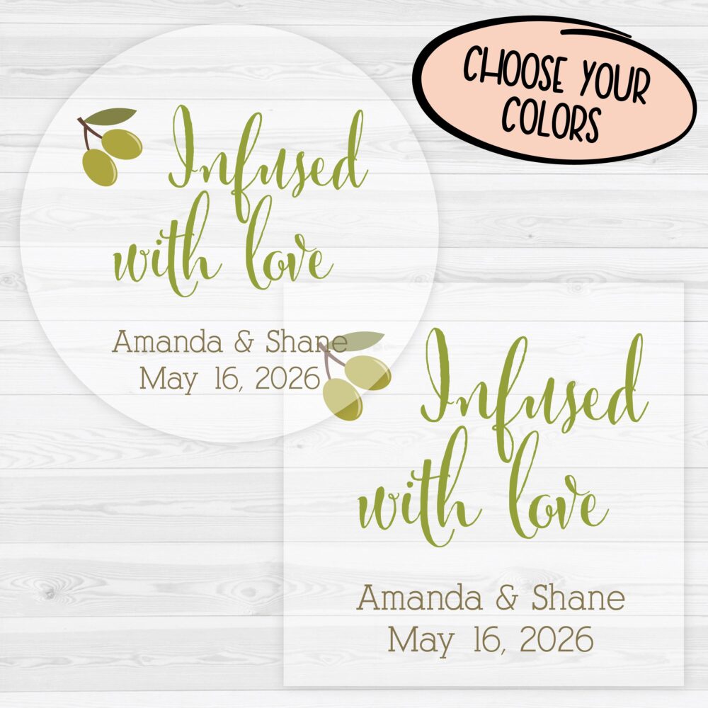 Infused With Love Wedding Favor Stickers | Olive Oil 083-C