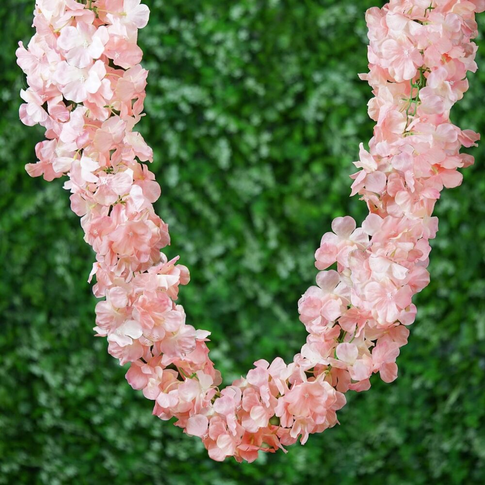 7Ft | Silk Hydrangea Flower Garland, Artificial Wedding Flowers Garland Vines, Boho Arch Garden Background Decor - Blush
