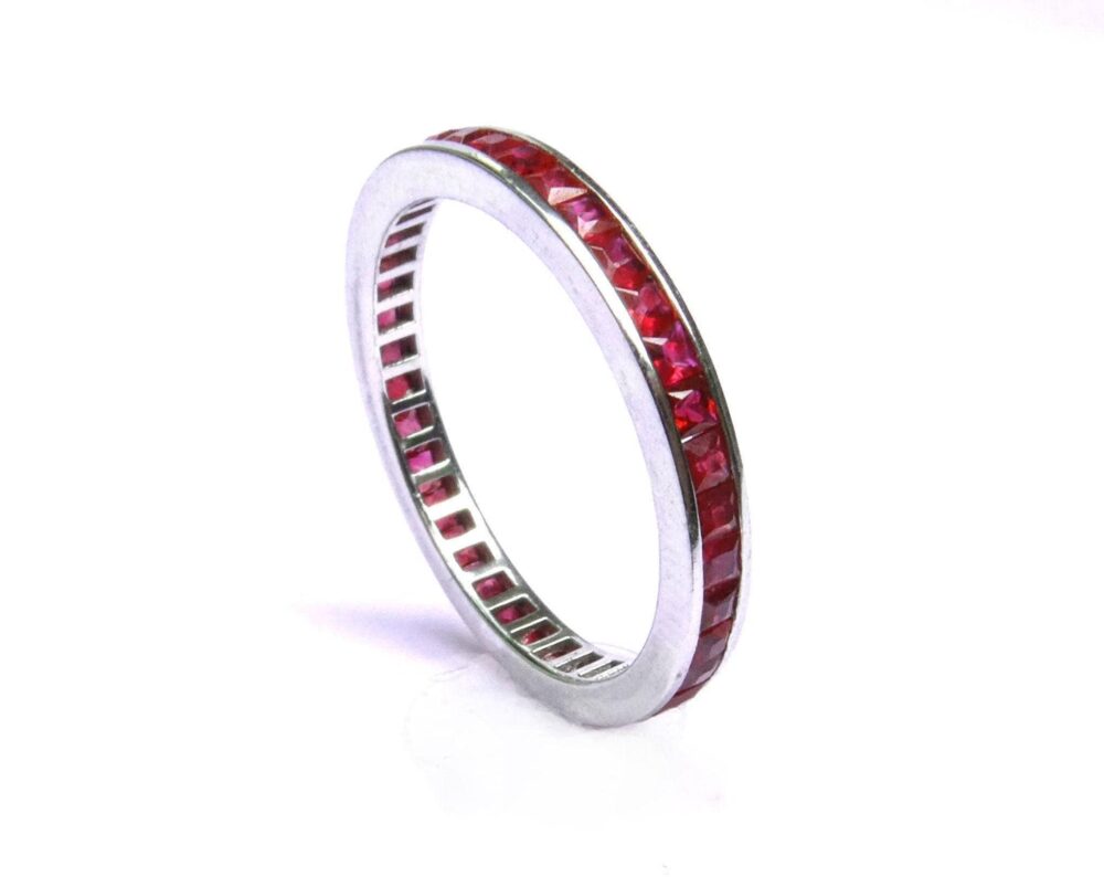 Ruby Eternity Band . Princess Cut Ring 18K 14K Wedding Full 3 4 Half Channel Setting. Yellow Rose White Gold