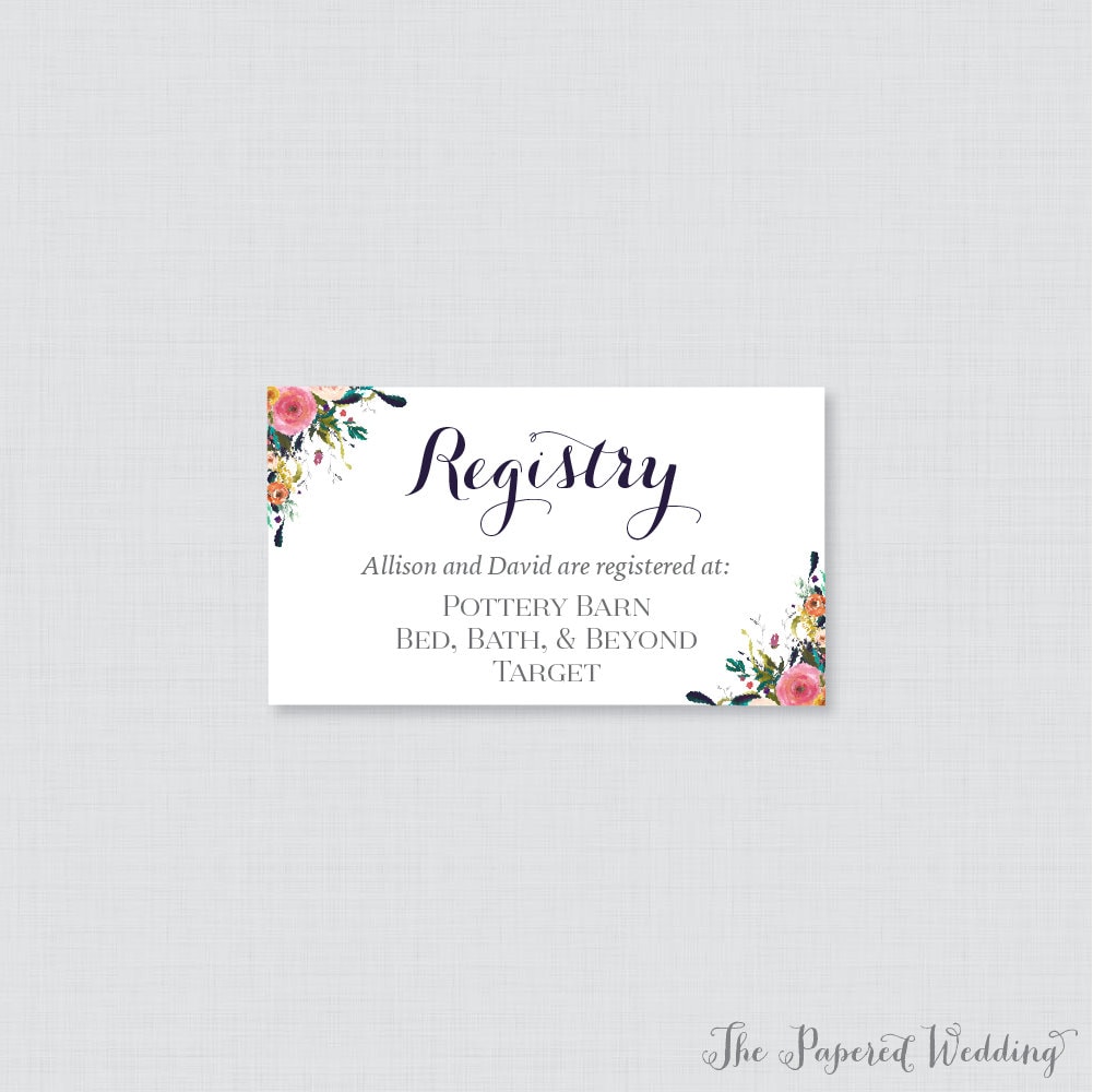 Printable Or Printed Wedding Registry Cards - Floral Invitation Inserts Colorful Flower 0003-B
