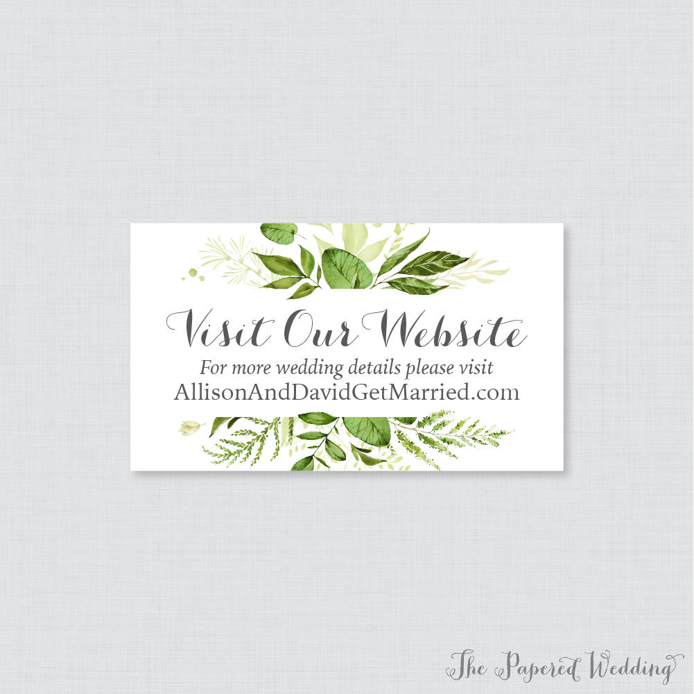 Printable Or Printed Wedding Website Cards - Green & White Invitation Inserts Rustic Greenery Small Details 0007
