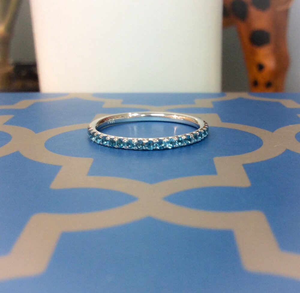 London Blue Topaz Pave Band/ 1.8mm Full Eternity Ring/ Infinity Wedding December Birthstone Stacking