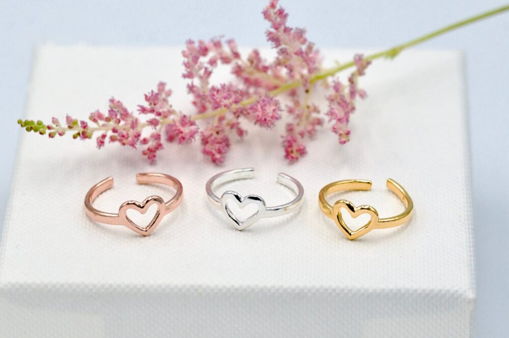 Adjustable Heart Ring Sterling Silver Ag925 18K, Rose Gold Ring, Summer Minimalist Romantic Gift For Her, Jewelry