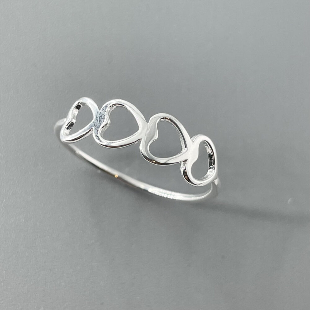Dainty Sterling Silver Four Hearts Ring Stackable Promise Ring