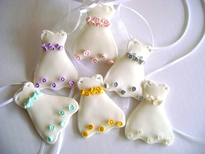 Bridal Dress Clay Favor Tags Wedding, Shower Keepsake | Set Of 10