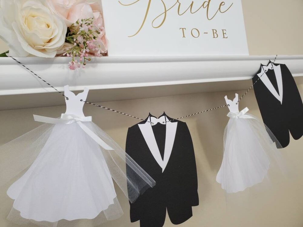 Wedding Dress Tuxedo Banner-Bride Groom Bridal Banner-Bridal Gown Shower Banner-Wedding Banner-Groom Banner-Bride