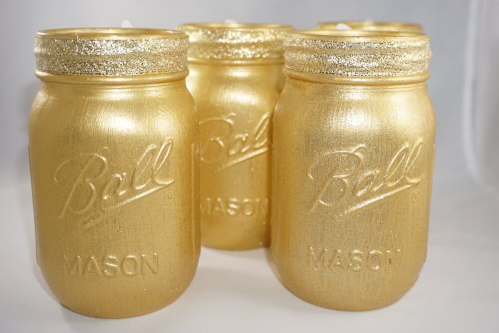Cinderella Theme Gold Mason Jars Centerpieces, Wedding Baby Shower, Gatsby Decor, Bridal Shower