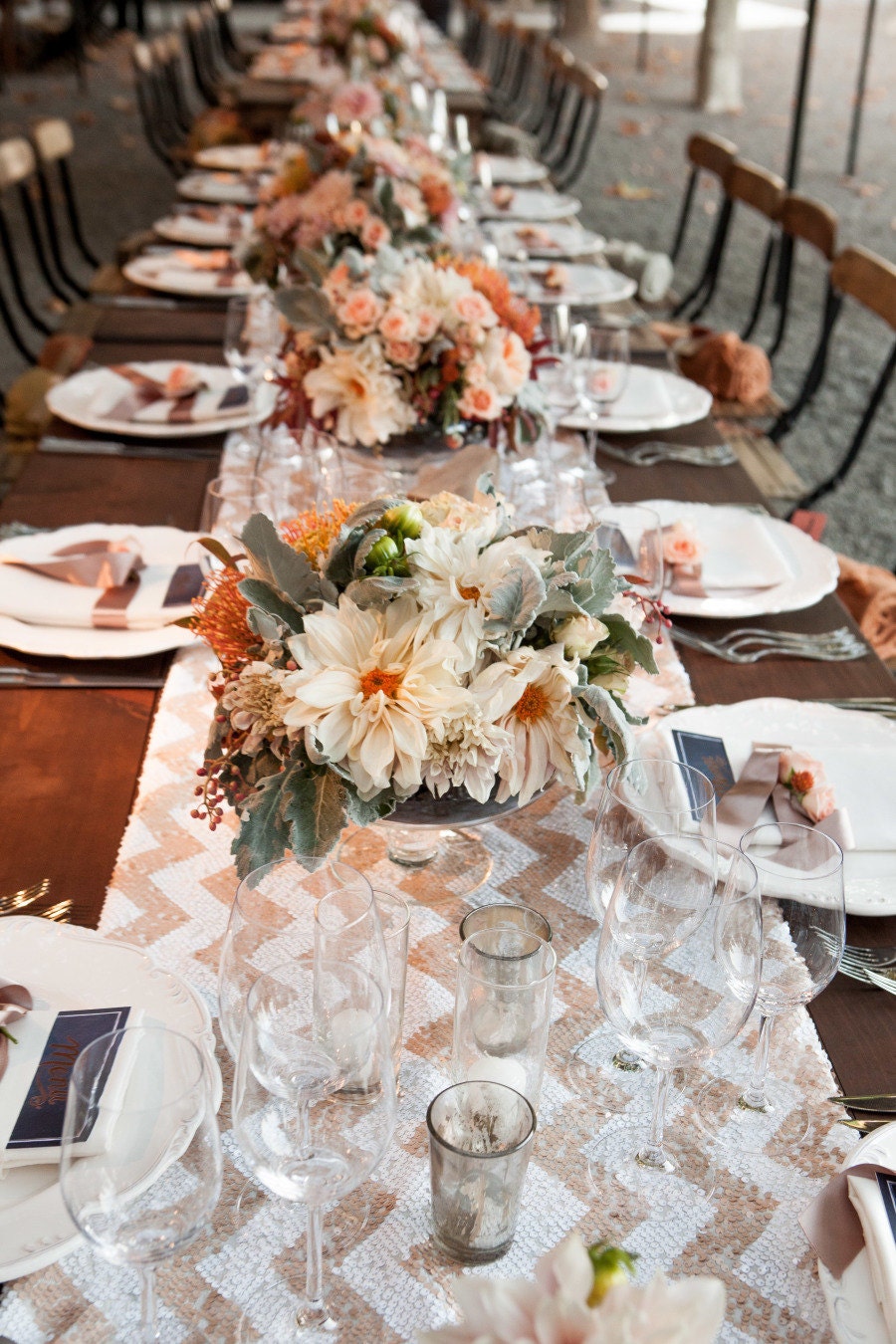 Chevron Rose Gold Sequin Table Runners, Gatsby, Boho Theme, New Year's Wedding, Baby Shower, Bridal Shower