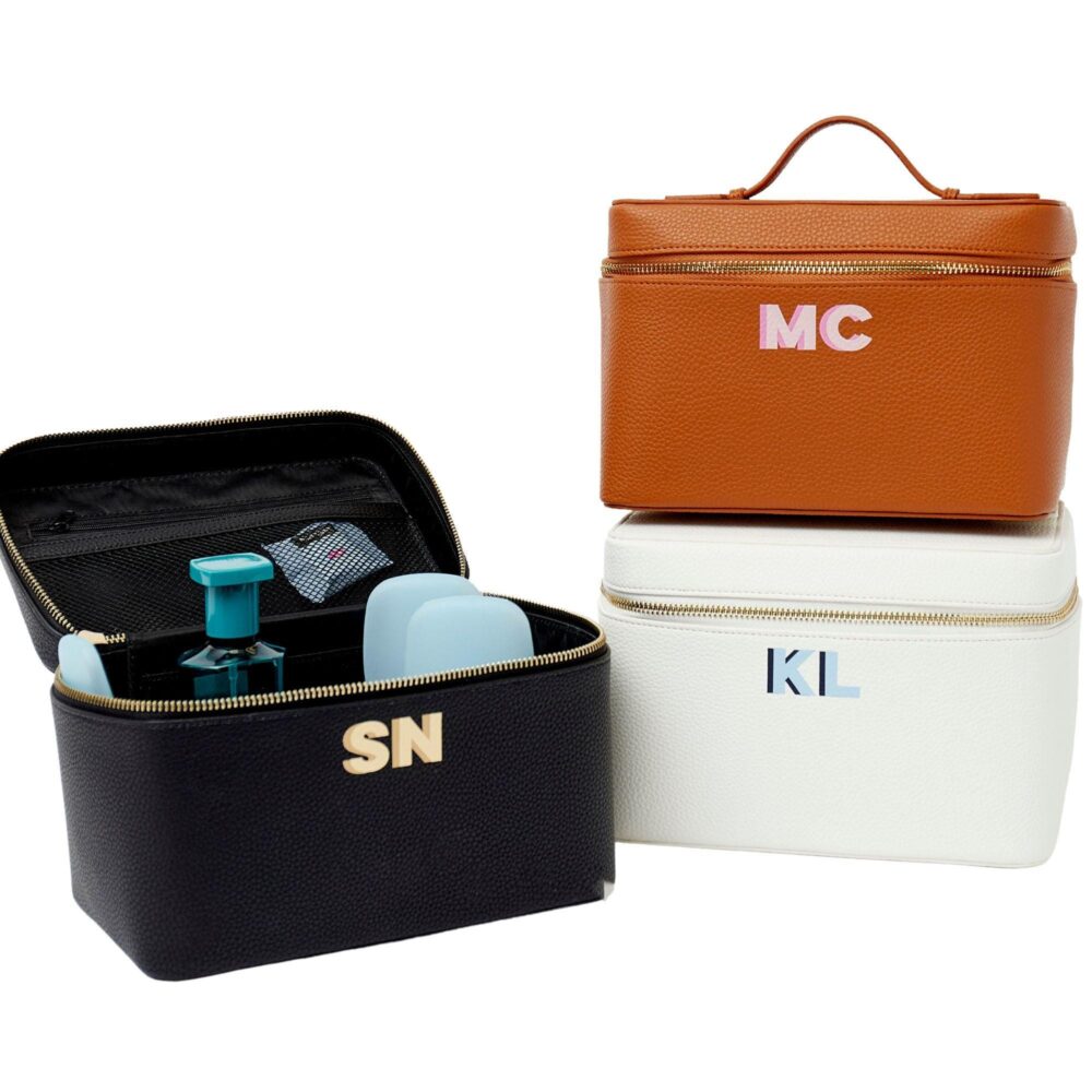 Shadow Monogram Leather Train Case // Personalised Vanity Makeup Case, Initial Cosmetic Bag, Toiletry Custom Make Up Bag