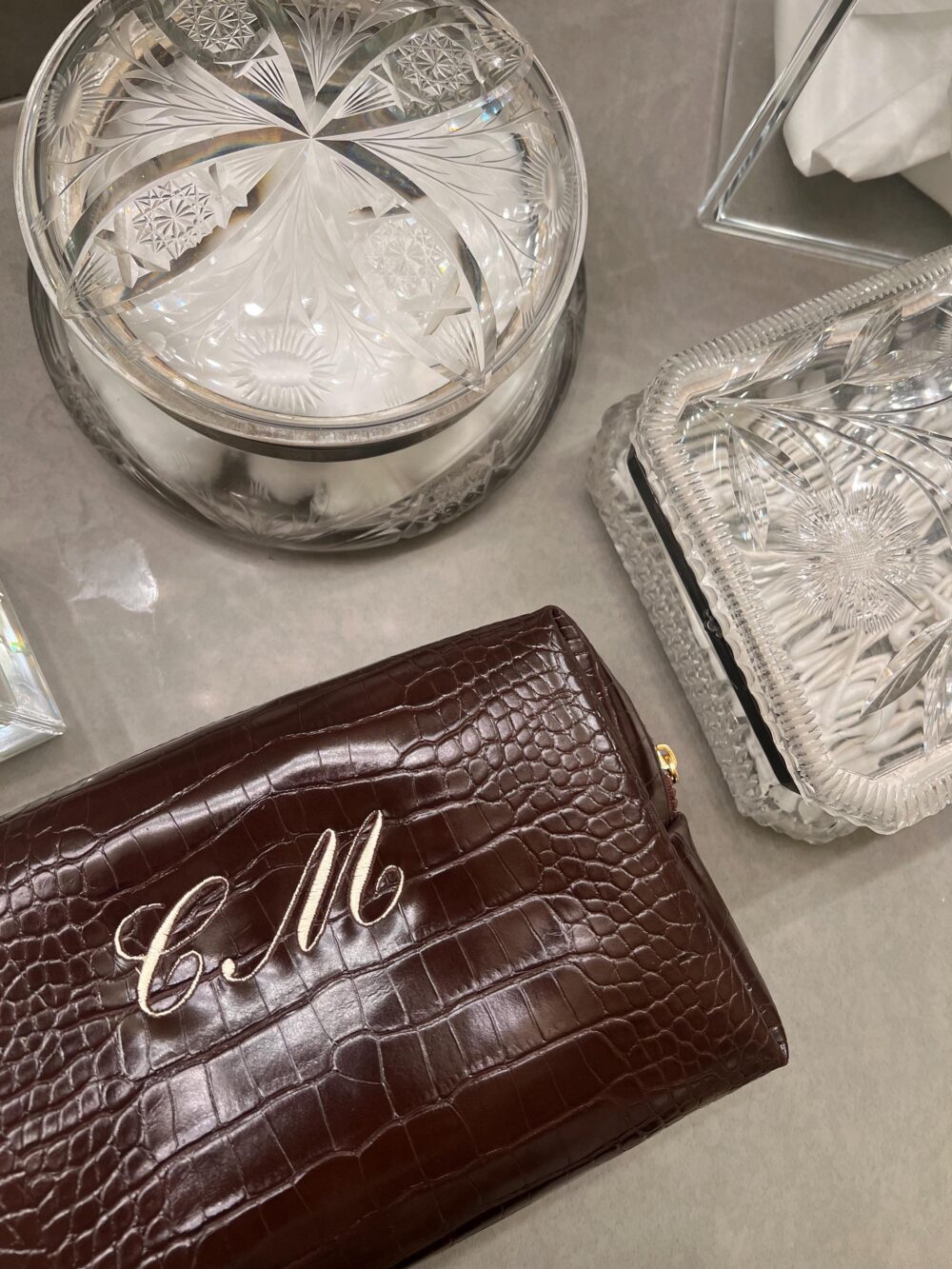 Custom Embroidered Croc Cosmetic Bag | Personalized Faux Leather Travel Pouch
