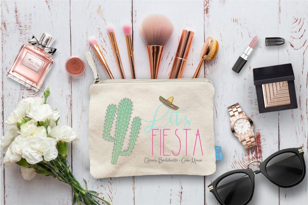Lets Fiesta Bachelorette Party Canvas Makeup Bag, Mexico Wedding