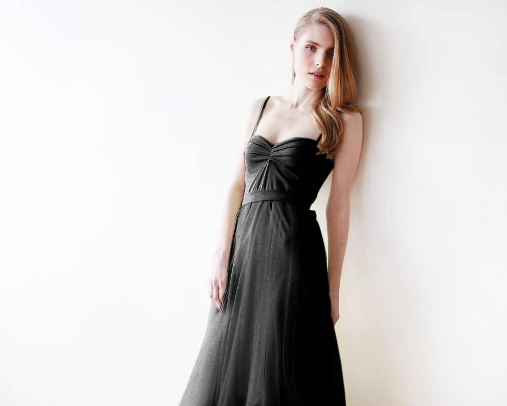 Black Tulle Maxi Gown Sweetheart Ballerina Dress