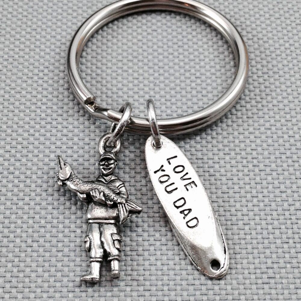 Fishing Keychain, Fisherman Dad Keycahin, Gift For Dad, Fish Fathers Day Gift, Father Daddy Keychain