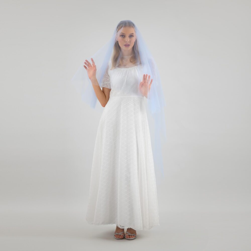 Sky Blue Blusher Wedding Veil Light Tulle Bridal Comb