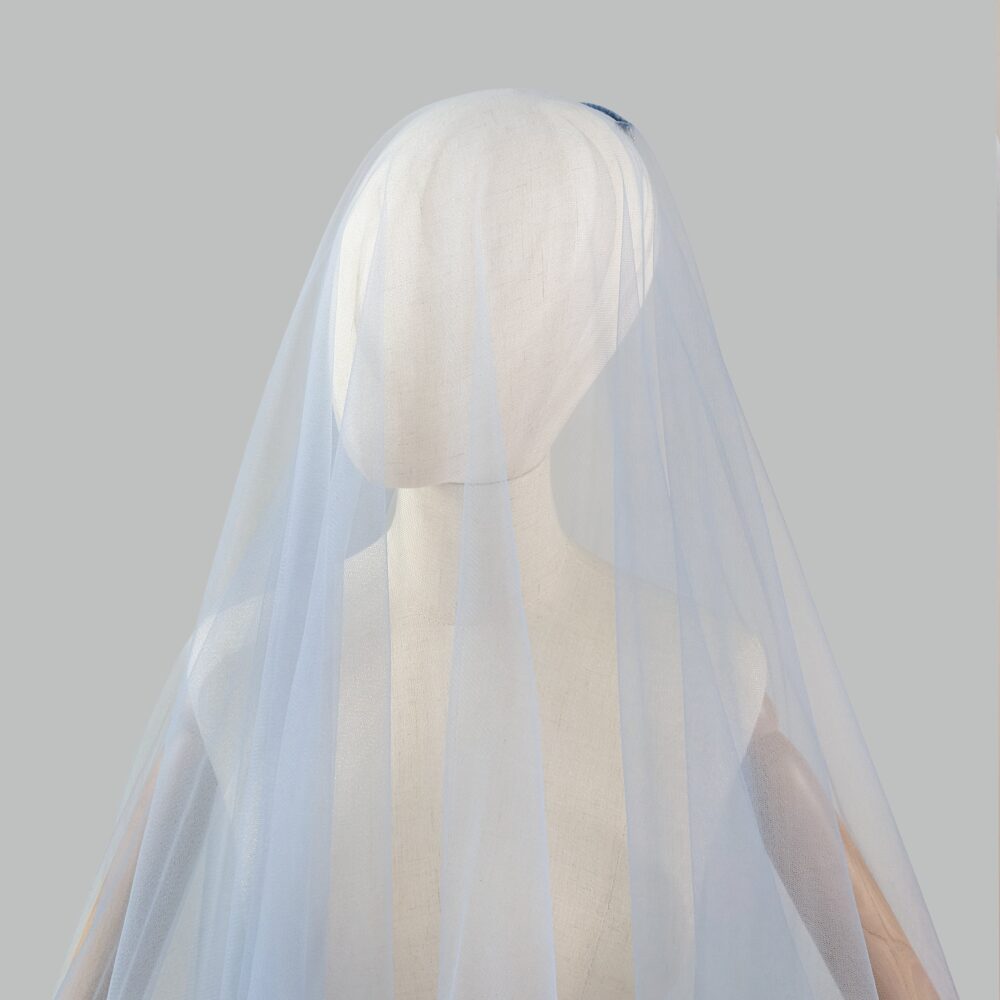 Dusty Blue Blusher Wedding Veil Soft Tulle Bridal Comb