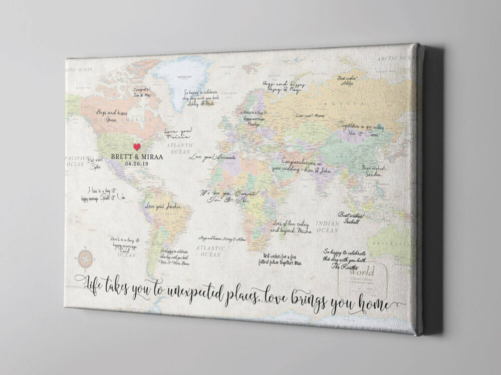 Canvas Guest Book, World Map Travel Themed Guestbook Alternative, Destination Wedding Ideas - Cgb198
