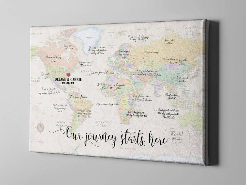 Canvas Guest Book, World Map Book Alternative, Travel Themed Guestbook, Destination Wedding Guestbook Ideas, Anniversary Gift - Cgb157