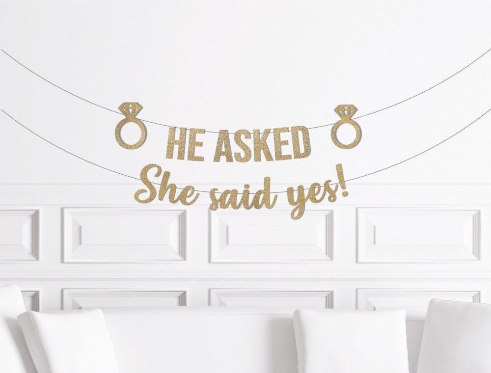 He Asked, She Said Yes Banner, Engagement Party Decor, Decorations, Bridal Shower Supplies, Ring