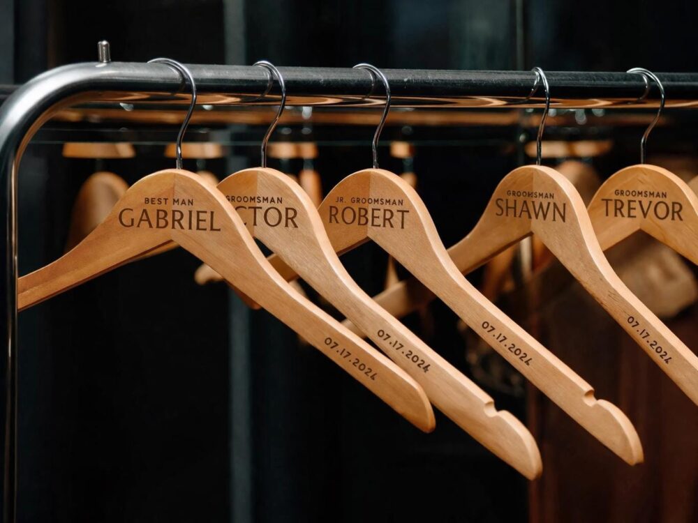 Personalized Groomsmen Hangers - Wedding Hanger Wooden Engraved Groom Suit Name Hangers, Groomsman Hanger