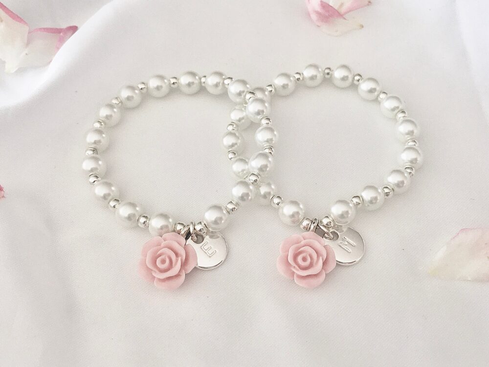 Pale Pink Flower Girl Bracelet Gift Ideas Toddler Jewelry Little Baby First Birthday Photoshoot Props