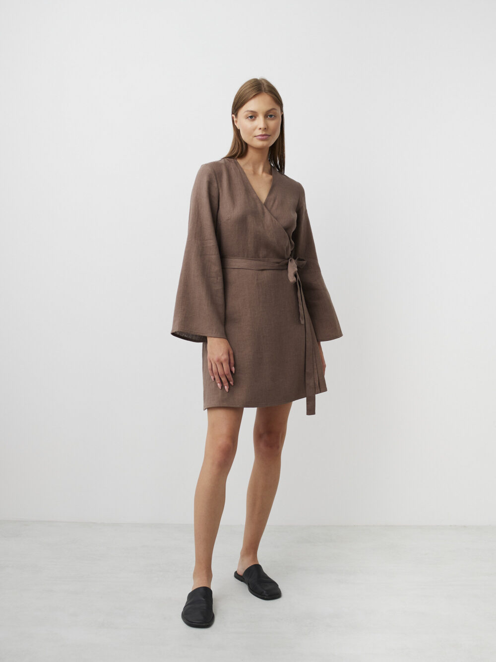 Linen Wrap Dress Lydia/Long Sleeve Elegant Clothing For Women