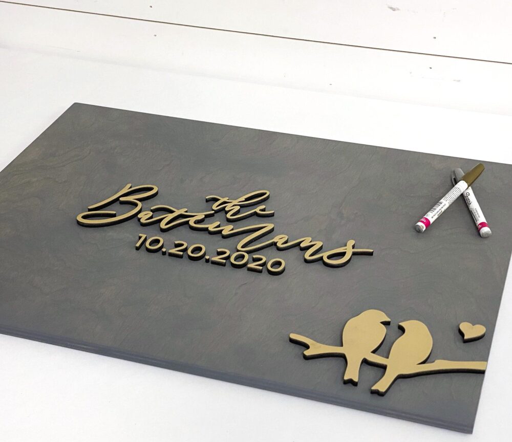 3D Wedding Guest Book Alternative - Rustic Bird Book Wooden Sign Unique Wood Guestbook Love