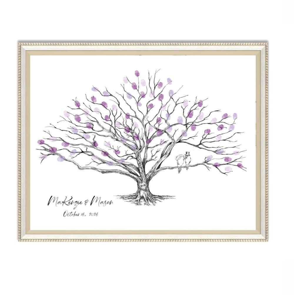 Thumbprint Low Oak Wedding Guest Book Alternative, Love Birds & Heart, Fingerprint Guestbook, Sign-In Custom Guestbook