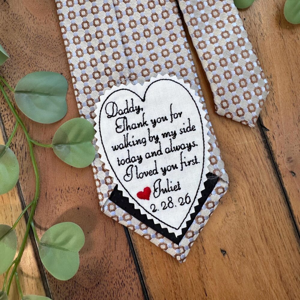 Father Of Bride Heart Tie Patch Personalized, Embroidered Label For Wedding, Dad Custom Tie Patch Gift, Iron On Or Sew