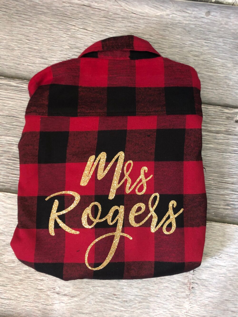 Personalized Plaid Shirt, Monogram Flannel Bridesmaid Red & Black, Blue Flannel, Black Getting Ready For The Wedding