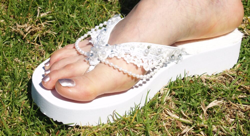 White Wedding Sandals 100% Vegan Thongs, Embellished Flip Flops, Resort Wear, Beach Wedding, Outdoors, Cruise