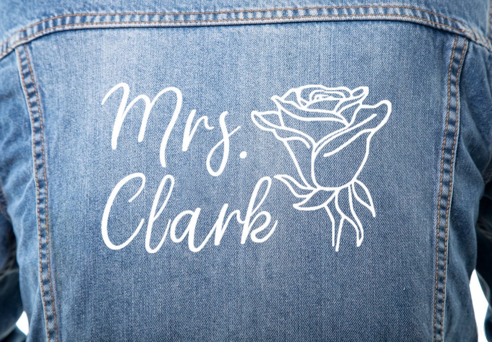 Wedding Iron On Rose, Custom Last Name Applique For Wedding Jacket, Flower Bride Jacket On, Rose Transfer