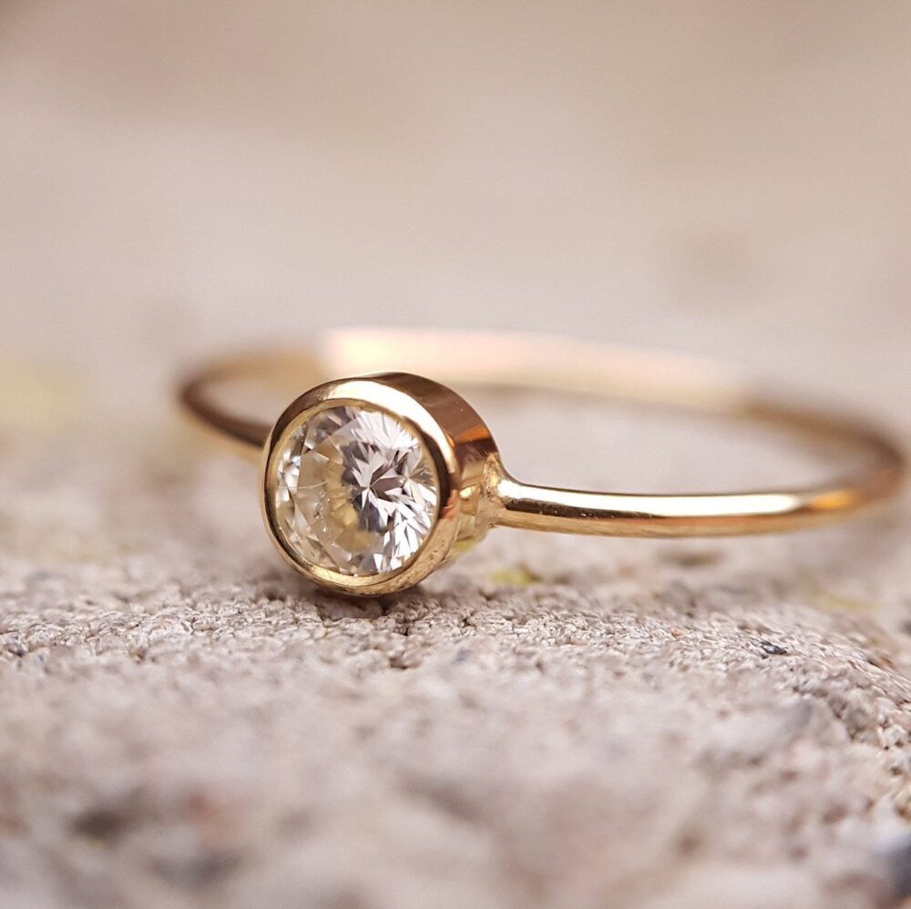 Dainty 14K Gold Diamond Ring, Minimalist Engagement Jewelry