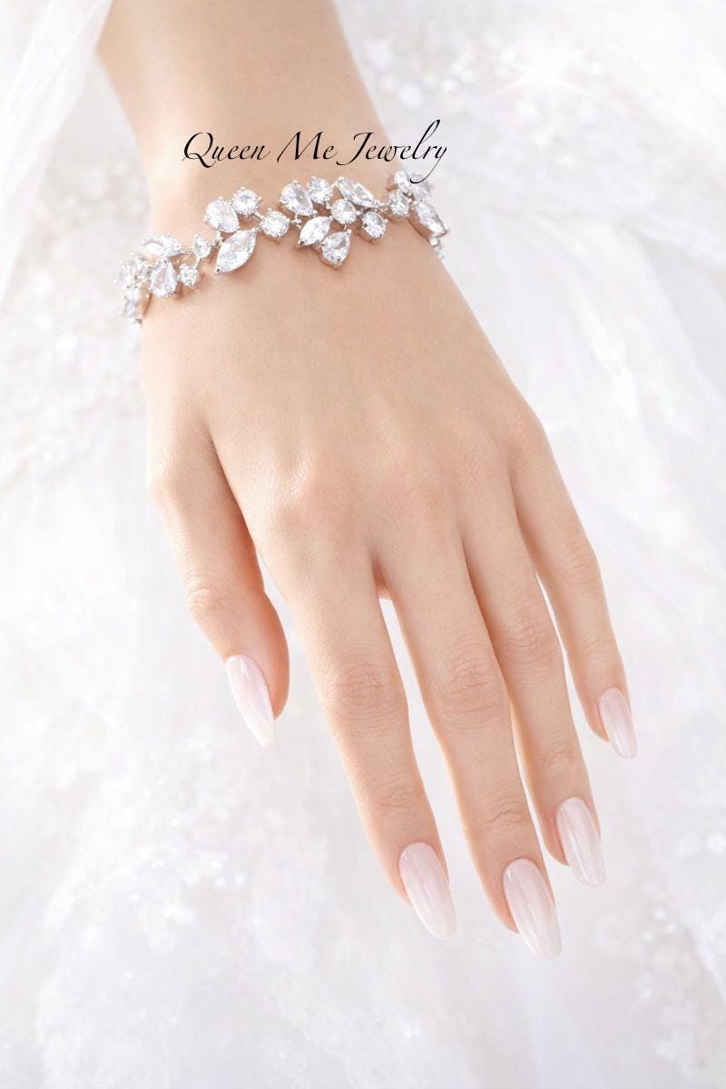 Cz Leaf Bracelet For A Wedding Bride Mother Of The Bridesmaids Cuff Vine Bridal Jewelry Gift Her. Lilly