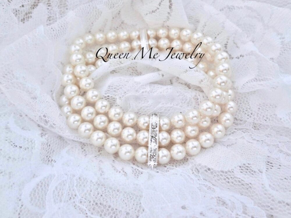 Pearl Wedding Bracelet For A Bride Cuff Stretch Statement Mother Of The Bridesmaids Bridal Jewelry Gift Her
