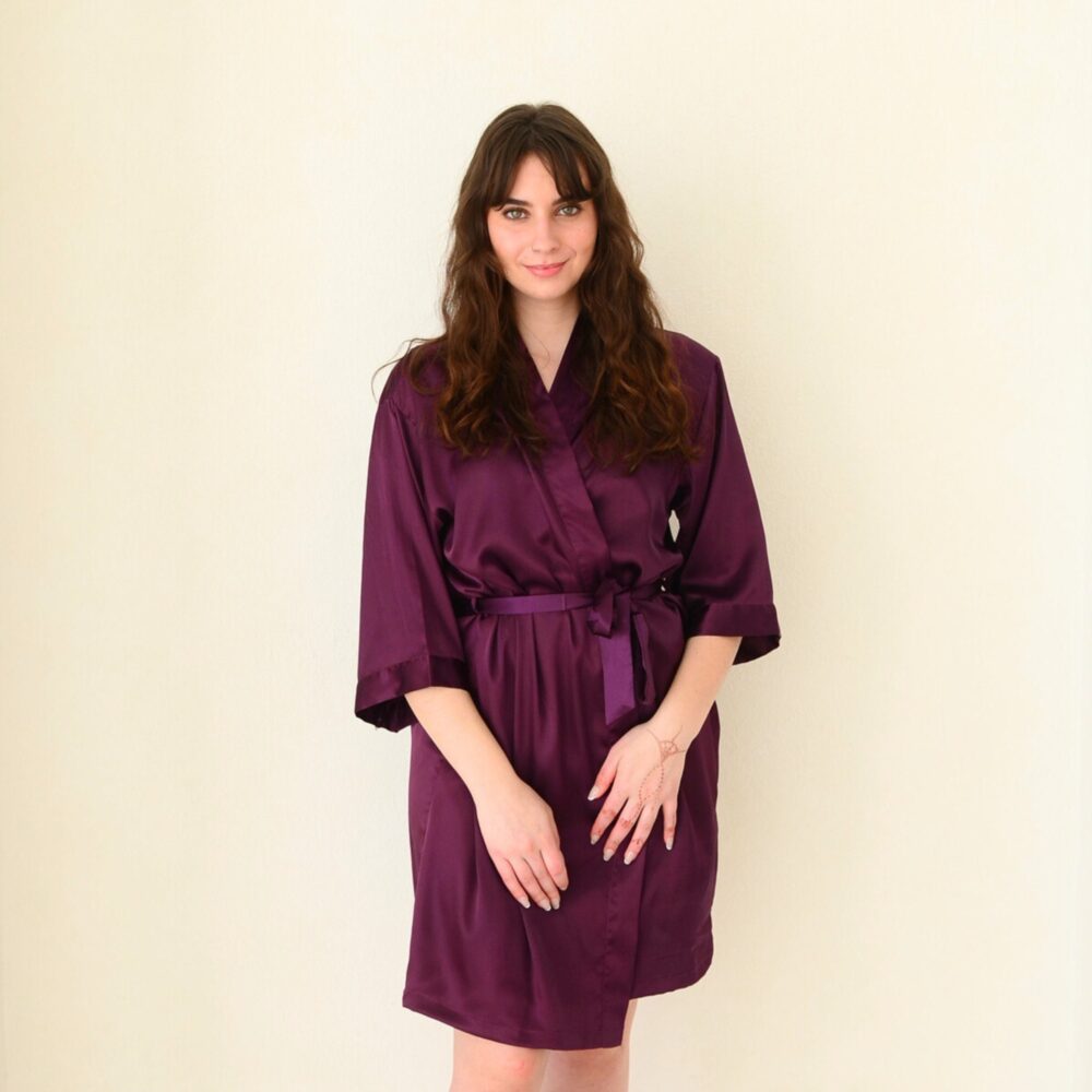 Plum Satin Bridesmaid Robe - Bridal Party Gift, Plus Size Available