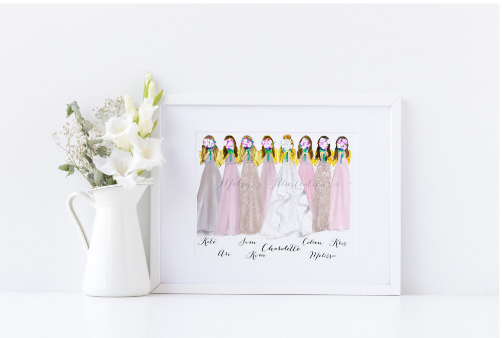 Custom Bridal Party Art | Day Of Wedding Bridesmaid Gifts Personalized Bridesmaids Gift Box Proposal Card