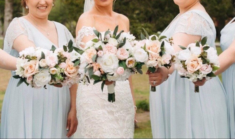 Wedding Bouquet, Bridal Blush Wedding Flowers, Silk Boho Bridesmaid Bouquets