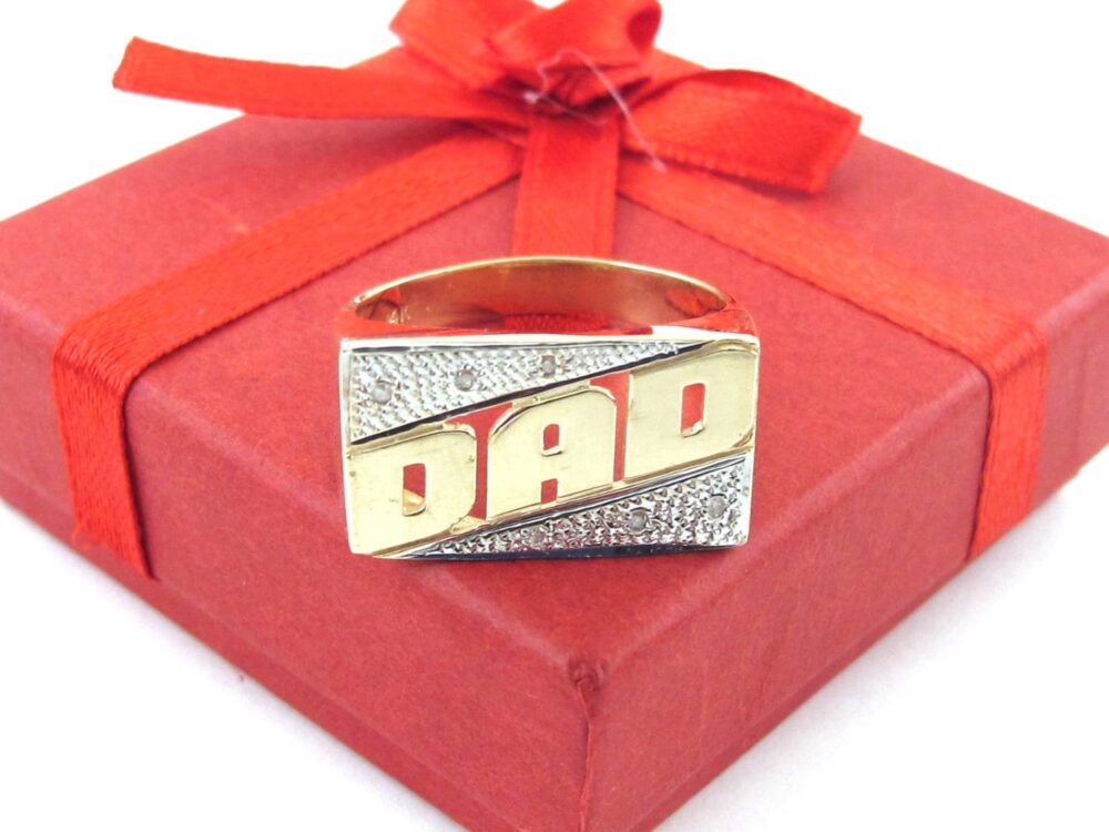 14K Yellow Gold Diamond Dad Ring - Gift For Him