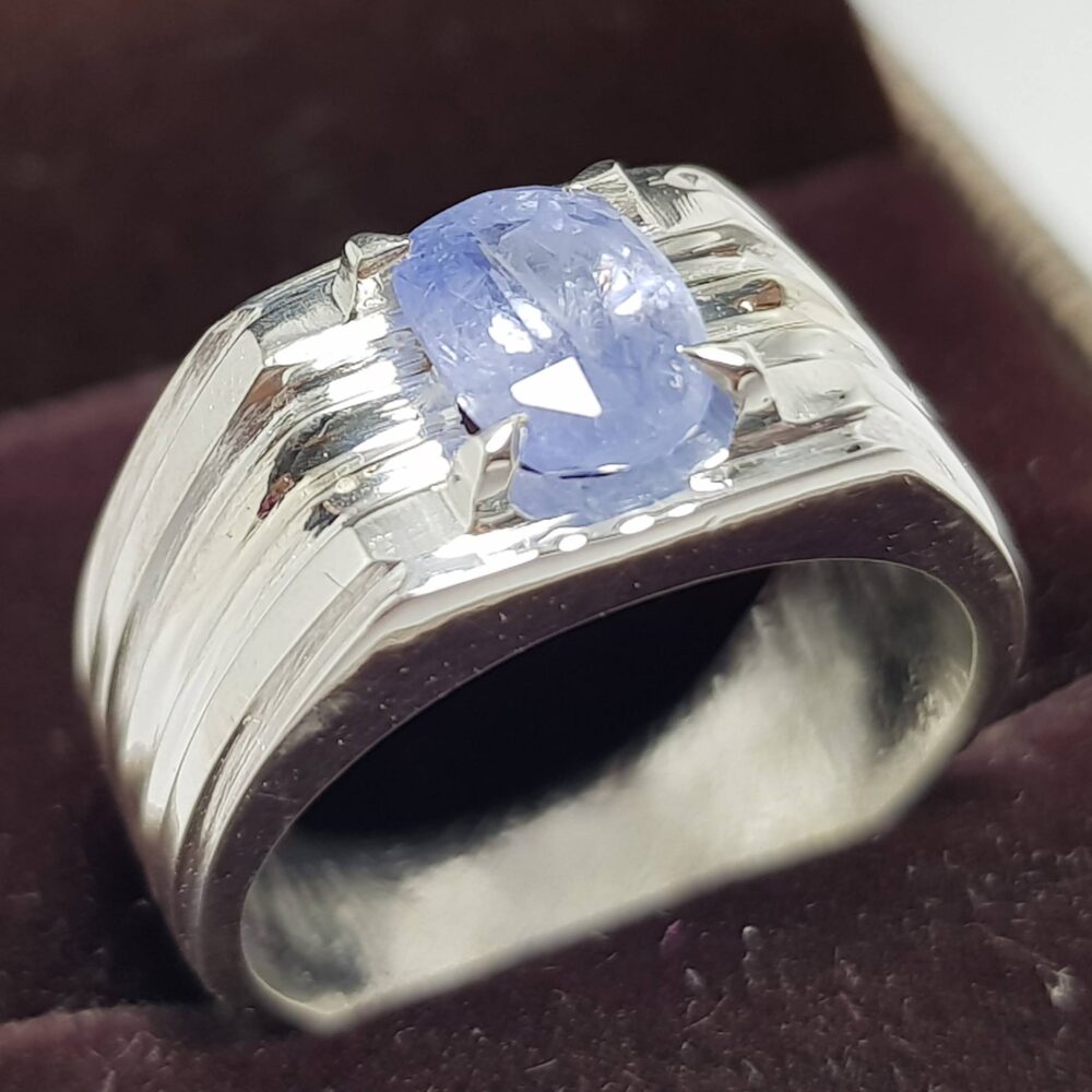 Sky Blue Mens Sapphire Ring - Ceylon Sri Lanka Stone Unheated Wedding Band Neelam Rings For Men