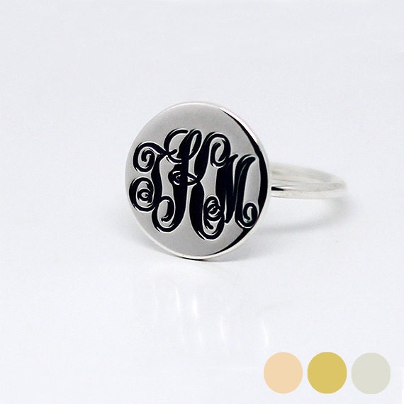 Monogram Ring, Personalized Sterling Silver Initial Ring, Engraved Name Solid 925