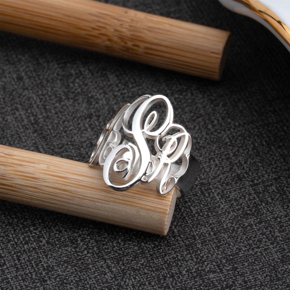 Chunky Monogram Ring Three Initial, Sterling Silver 925 - Personalized Jewelry Gift For Her