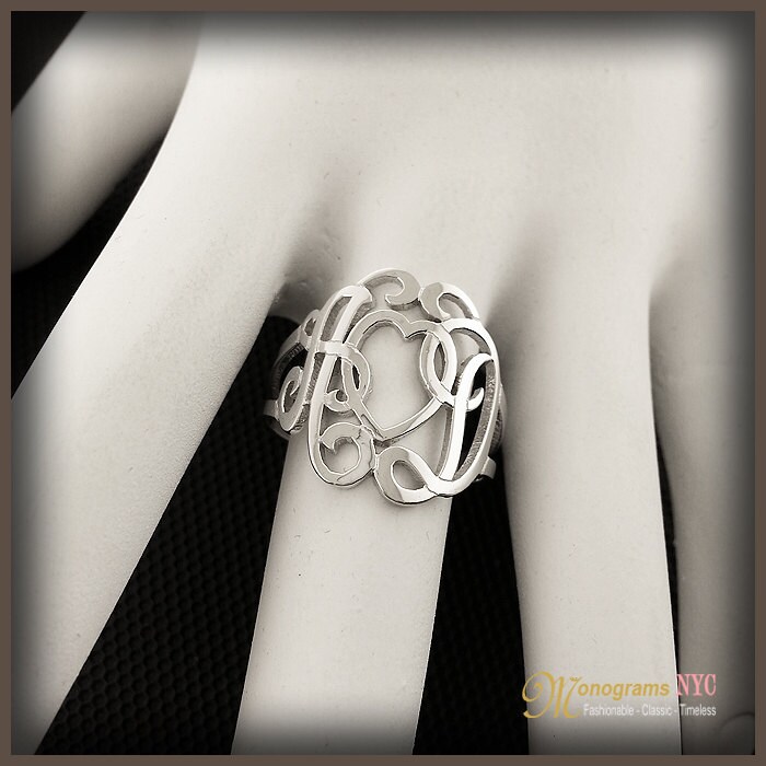 sterling Silver Two Initial Monogram Ring - Handcrafted Made in Usa